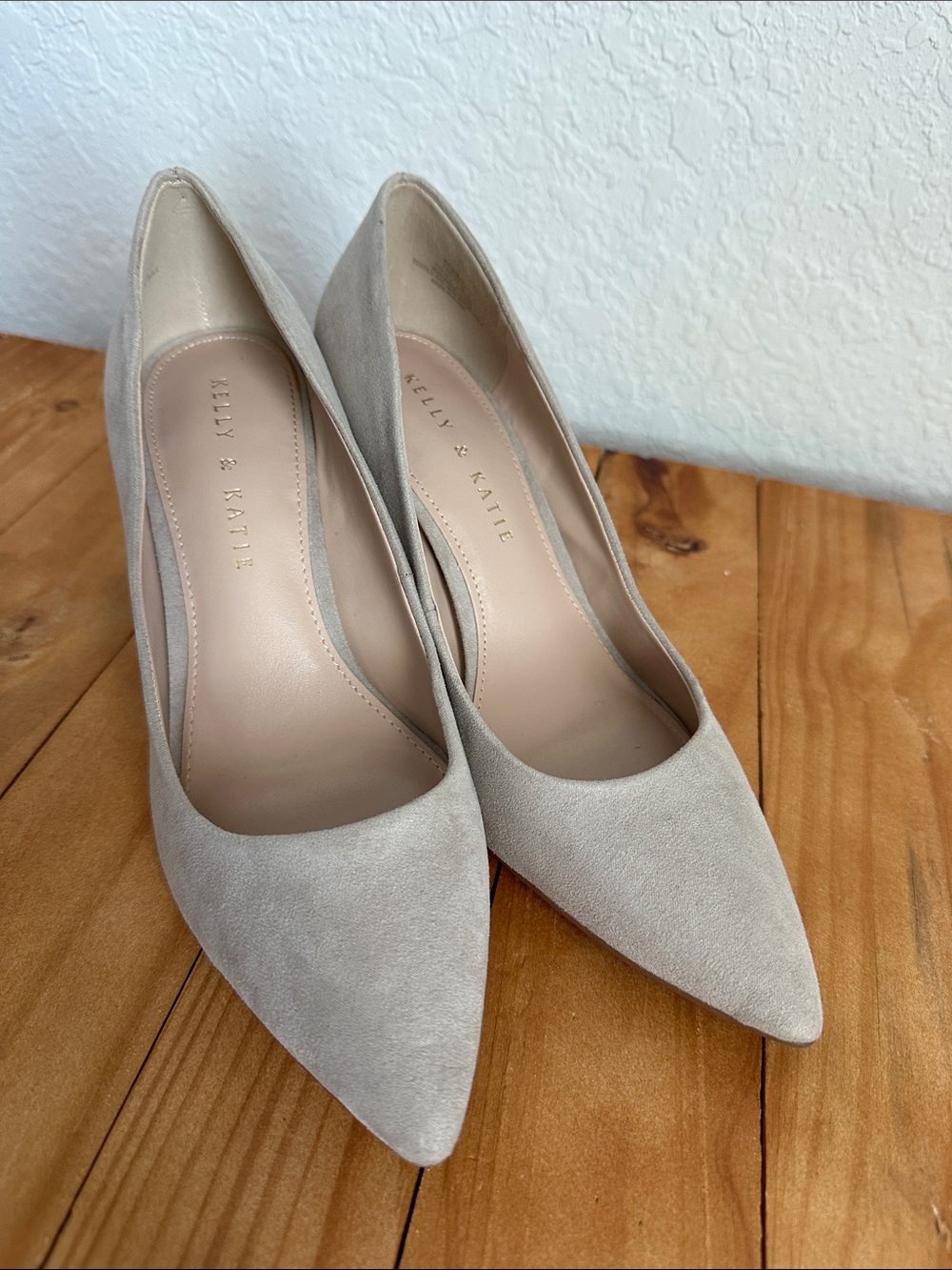 Kelly & Katie Pointed Toe Suede Pumps in Light Taupe